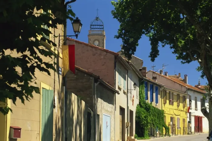 Framed Print : Colourful houses and church, Puyloubier, near Aix-en-Provence, Bouches-du-Rhone Framed Print : Colourful houses and church, Puyloubier, near Aix-en-Provence, Bouches-du-Rhone