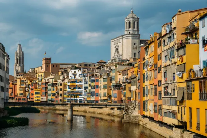 Framed Print : Colourful houses on the embankment of the River Onyar in historic centre with Girona s Framed Print : Colourful houses on the embankment of the River Onyar in historic centre with Girona s