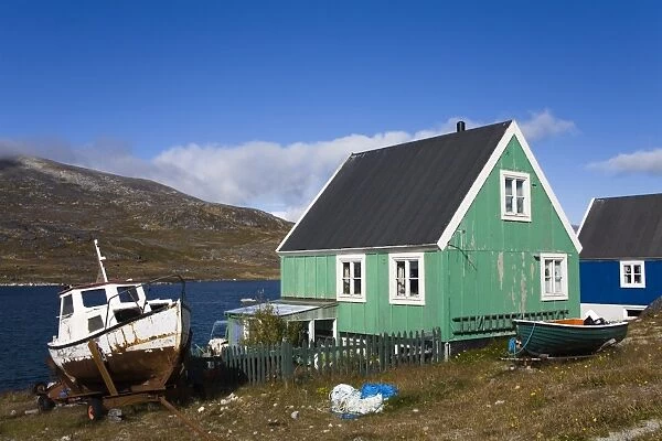 Colourful houses, Port of Nanortalik, , Island of Qoornoq, Province of Kitaa, Southern Greenland, Kingdom of Denmark, Polar