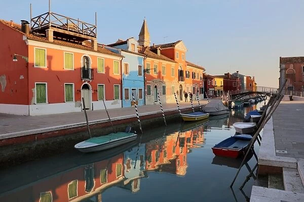 Colourful houses and reflections in canal, Island of Burano, Venice, UNESCO World Heritage Site