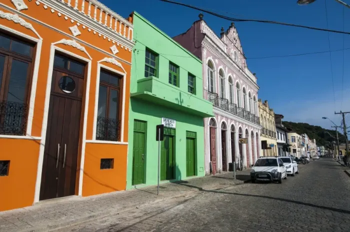 Framed Print : Colourful houses in San Francisco do Sul, Brazil, South America Framed Print : Colourful houses in San Francisco do Sul, Brazil, South America