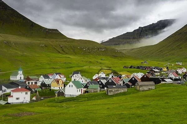 Colourful houses in the village of Gjogv, Estuyroy, Faroe Islands, Denmark, Europe