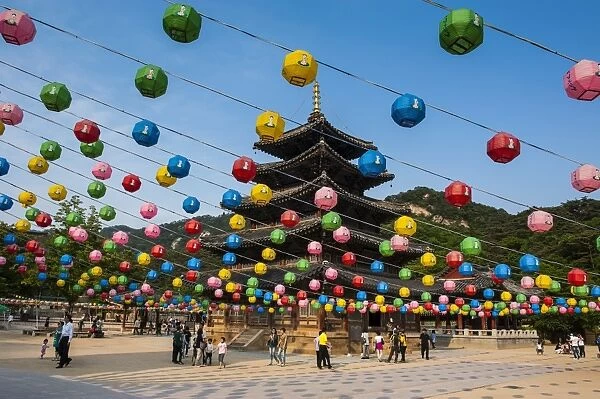 Colourful lanterns in the Beopjusa Temple Complex, South Korea, Asia