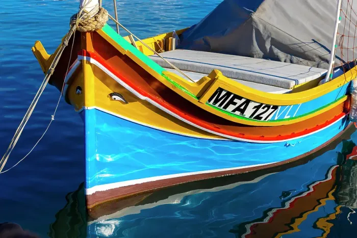 Framed Print : A Colourful Luzzu with the Eye of Osiris in Marsaxlokk Harbour, Marsaxlokk, Malta