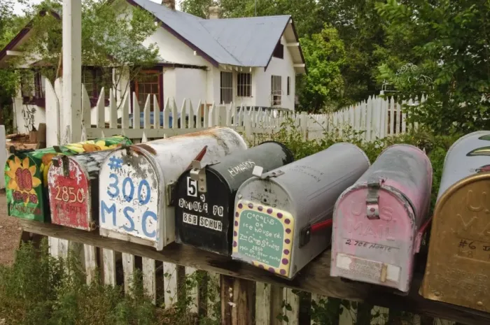 Framed Print : Colourful mailboxes in Madrid, New Mexico, United States of America, North America Framed Print : Colourful mailboxes in Madrid, New Mexico, United States of America, North America