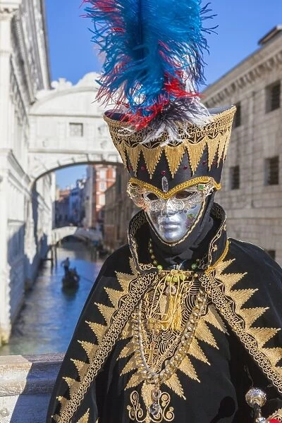 Colourful mask and costume of Carnival of Venice, Venice, Veneto, Italy, Europe