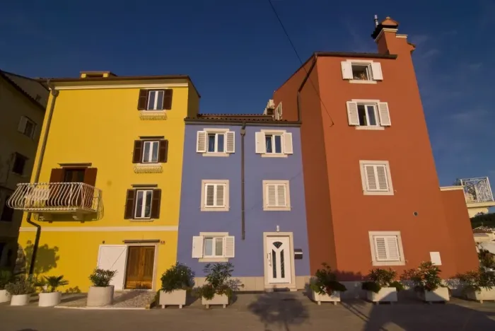 Framed Print : Colourful modern houses, Piran, Slovenia, Europe Framed Print : Colourful modern houses, Piran, Slovenia, Europe