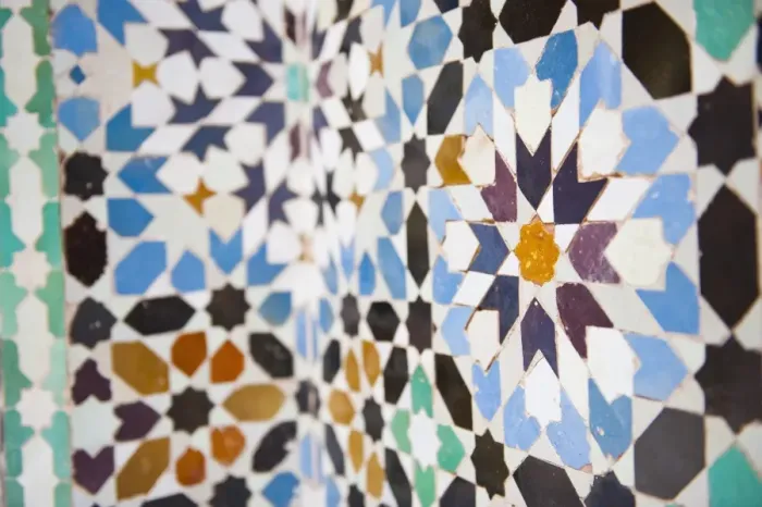 Framed Print : Colourful mosaic at Medersa Ben Youssef, the old Islamic school, Old Medina, Marrakech, Morocco, North Africa, Africa Framed Print : Colourful mosaic at Medersa Ben Youssef, the old Islamic school, Old Medina, Marrakech, Morocco, North Africa, Africa