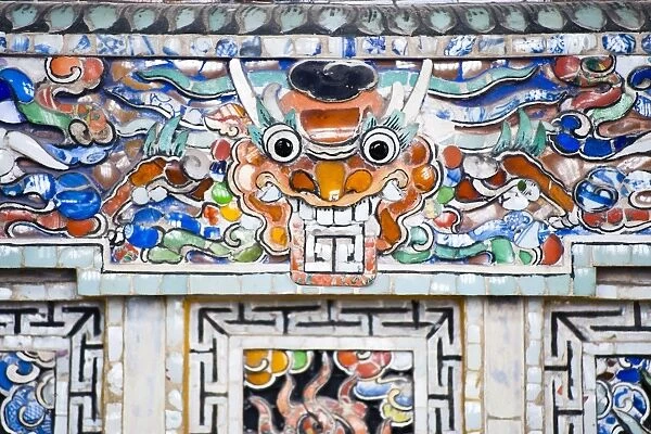 Colourful mosaic detail at The Tomb of Khai Dinh, Hue, Vietnam, Indochina, Southeast Asia, Asia