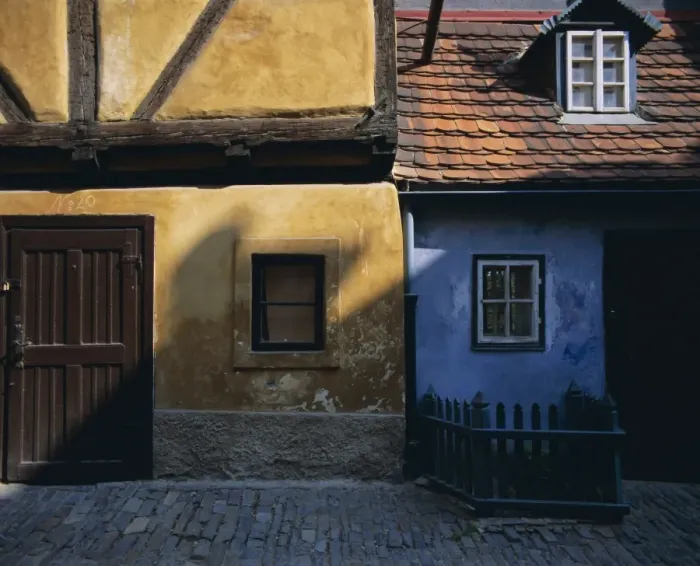 Framed Print : Colourful old buildings in Golden Lane, Prague, Czech Republic, Europe Framed Print : Colourful old buildings in Golden Lane, Prague, Czech Republic, Europe