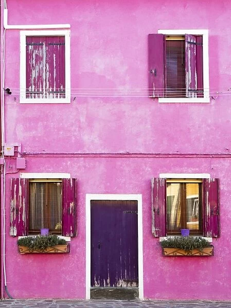 Detail of colourful painted building, island of Burano, Venice, Veneto, Italy, Europe