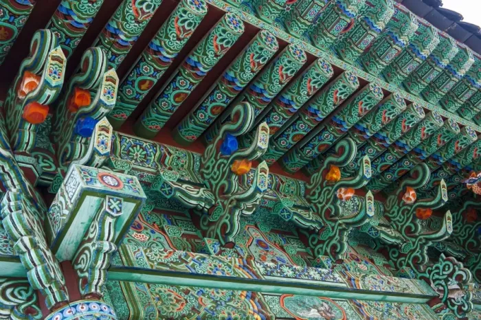 Framed Print : Colourful painted ceiling, Beopjusa Temple Complex, South Korea, Asia