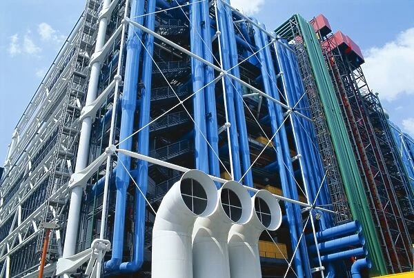 Colourful pipework on exterior of the Centre Pompidou (Pompidou Centre)
