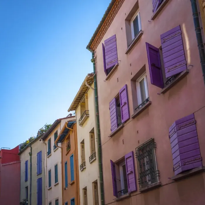 Framed Print : Colourful shutters and facades, Collioure, Pyrenees-Orientales, Languedoc-Roussillon, France, Europe Framed Print : Colourful shutters and facades, Collioure, Pyrenees-Orientales, Languedoc-Roussillon, France, Europe