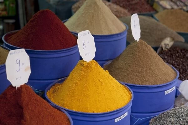 Colourful spices, Marrakesh, Morocco, North Africa, Africa