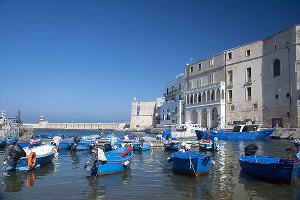 Colourful wooden boats in the harbour in Monopoli, Puglia, Italy, Europe