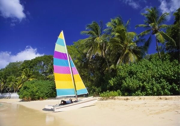 Colourful Yacht Moored on St James Beach, Barbados, Caribbean