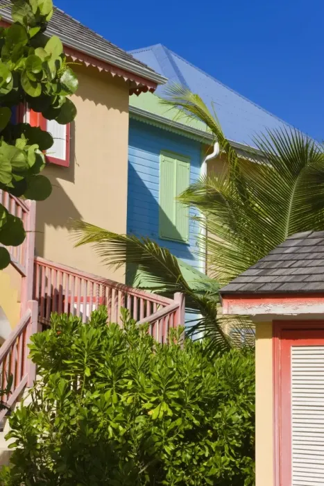 Framed Print : Colourfully painted buildings at Orient Beach, St. Martin (St. Maarten) Framed Print : Colourfully painted buildings at Orient Beach, St. Martin (St. Maarten)