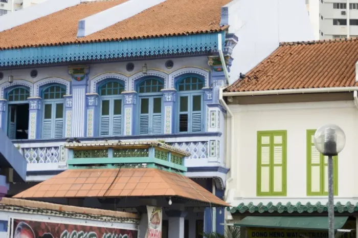 Framed Print : Colourfully painted houses in Little India Framed Print : Colourfully painted houses in Little India