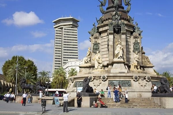 Columbus Monument in Port Vell, Barcelona, Catalonia, Spain, Europe