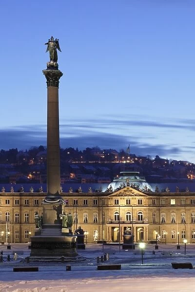 Column at Schlossplatz Square and Neues Schloss castle, Stuttgart, Baden Wurttemberg, Germany, Europe