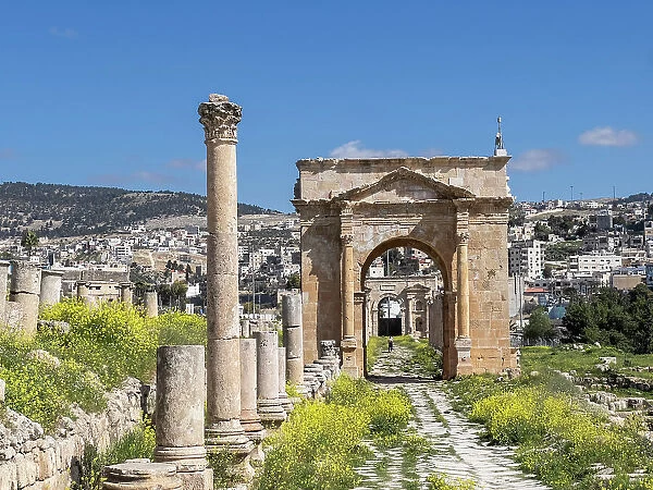 Columned archway in the ancient city of Jerash, believed to be founded in 331 BC by Alexander the Great, Jerash, Jordan, Middle East