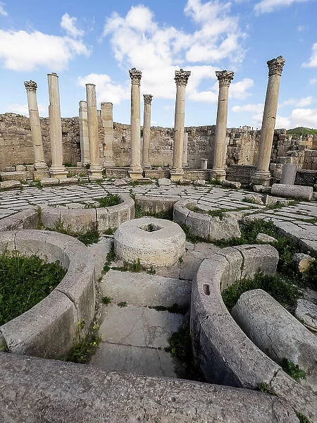 Columns in the ancient city of Jerash, believed to be founded in 331 BC by Alexander the Great, Jerash, Jordan, Middle East