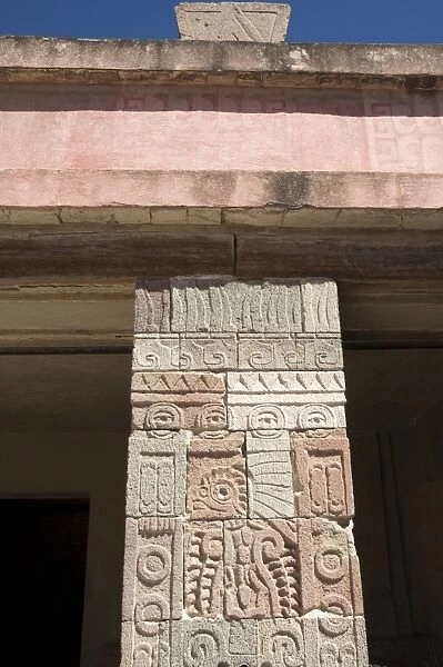 Columns depicting the quetzal bird