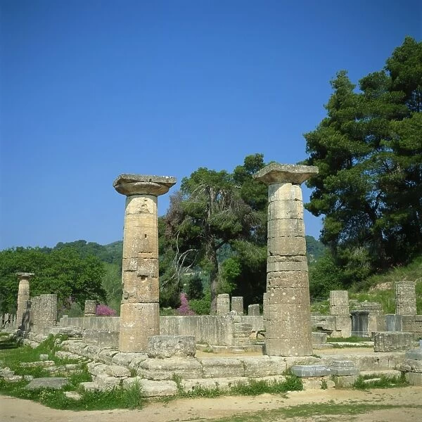 Columns and ruins of the Temple of Zeus at Olympia