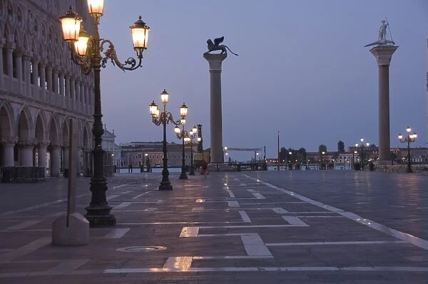 The columns of the Venice Lion and St. Theodore, St. Marks landing, Venice