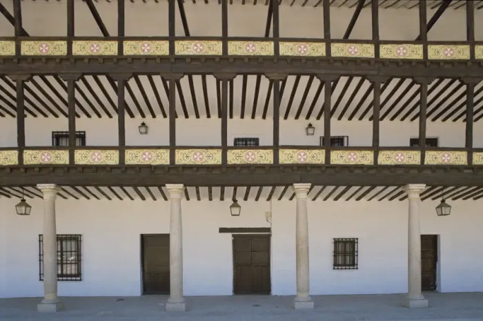 Framed Print : Columns and verandah on a building on the Plaza Mayor