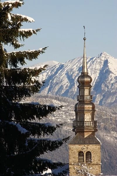 Combloux church spire, Combloux, Haute Savoie, France, Europe
