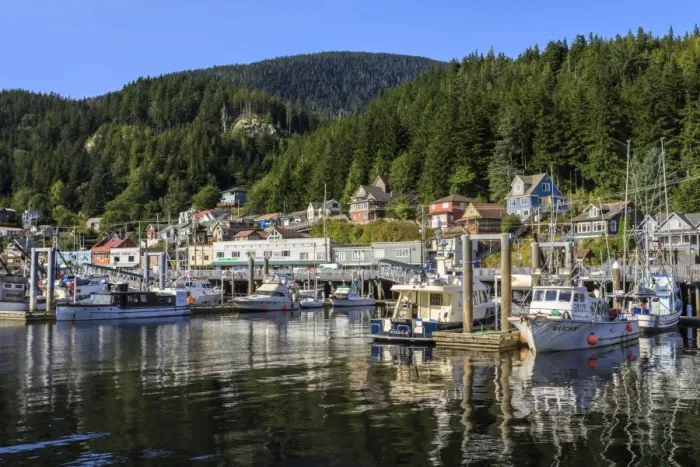 Framed Print : Commercial fishing boats, town and forest, beautiful sunny summer day, Ketchikan waterfront Framed Print : Commercial fishing boats, town and forest, beautiful sunny summer day, Ketchikan waterfront