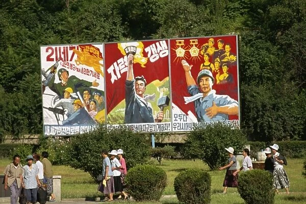 Communist style posters, Pyongyang, North Korea, Asia