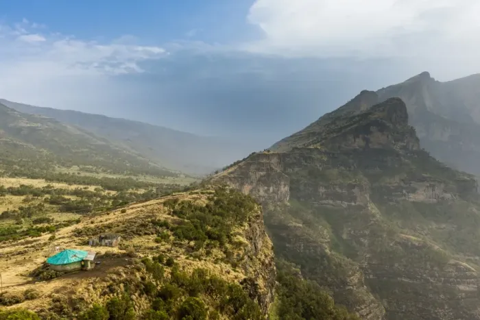 Framed Print : Community house on the edge of a cliff, Simien Mountains National Park, UNESCO World Heritage Site Framed Print : Community house on the edge of a cliff, Simien Mountains National Park, UNESCO World Heritage Site