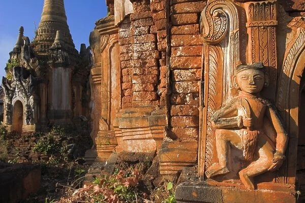 Complex of unrestored shrines and stupas at Nyaung Ohak Monastery (Under the Banyan Trees monastery), Indein, Inle Lake, Shan State, Myanmar