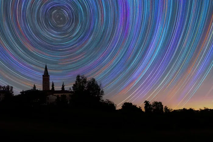 Framed Print : Concentric star trail over a bell tower in the Italian countryside, Emilia Romagna, Italy, Europe Framed Print : Concentric star trail over a bell tower in the Italian countryside, Emilia Romagna, Italy, Europe