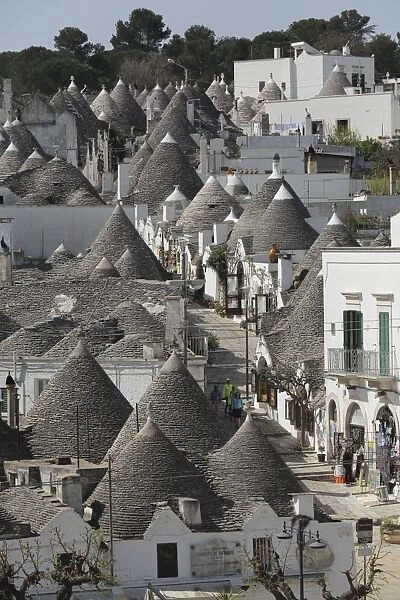 The cone-shaped roofs of trulli houses in the Rione Monte district, UNESCO World Heritage Site