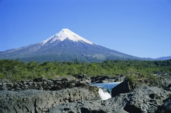 Framed Print : The cone of Volcan Osorno from the Petrohue Falls near Puerto Montt, Chile, South America Framed Print : The cone of Volcan Osorno from the Petrohue Falls near Puerto Montt, Chile, South America