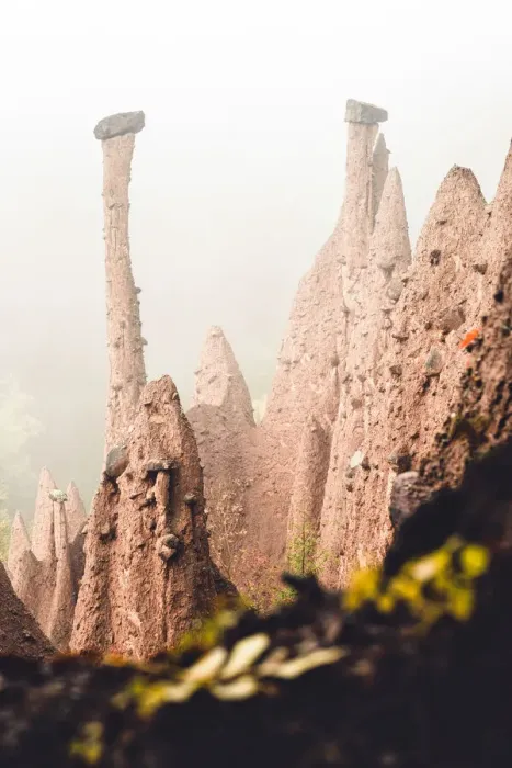 Framed Print : Conical rock pillars of the earth pyramids emerging from fog, Renon (Ritten), Bolzano Framed Print : Conical rock pillars of the earth pyramids emerging from fog, Renon (Ritten), Bolzano