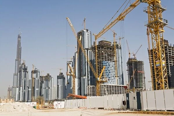 Construction site along Sheik Zayed Road, Dubai, United Arab Emirates, Middle East