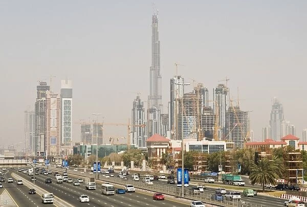 Construction site along Sheik Zayed Road, Dubai, United Arab Emirates, Middle East