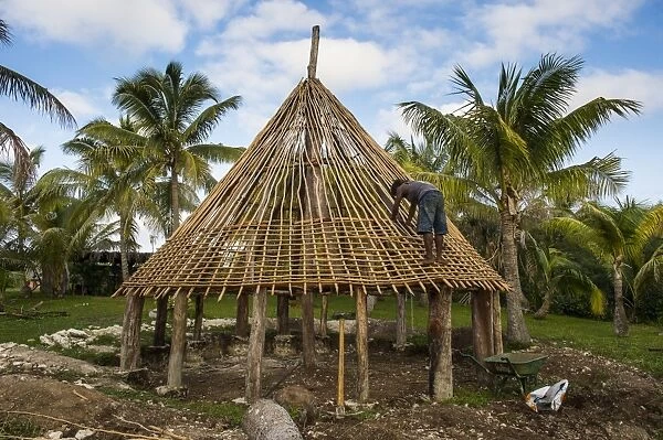 Construction of a traditional house, Ouvea, Loyalty Islands, New Caledonia, Pacific