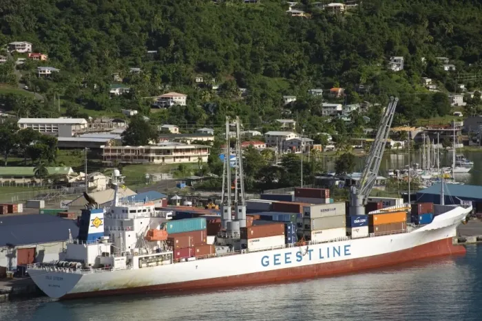 Framed Print : Container ship, Carenage Harbour, St Framed Print : Container ship, Carenage Harbour, St