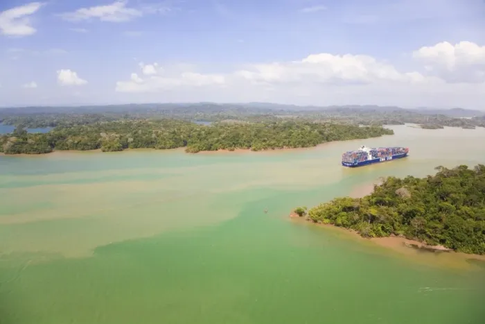 Framed Print : Container ship transiting Panama Canal, Gatun Lake, Panama, Central America Framed Print : Container ship transiting Panama Canal, Gatun Lake, Panama, Central America