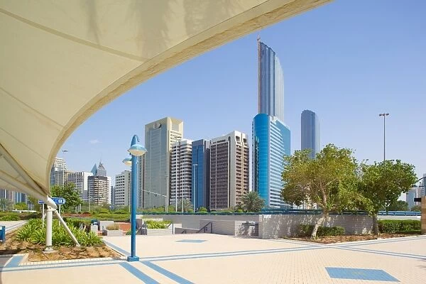 Contemporary architecture along the Corniche, Abu Dhabi, United Arab Emirates, Middle East