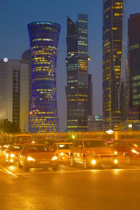 Framed Print : Contemporary architecture and traffic at dusk in the City Centre, Doha, Qatar, Middle East Framed Print : Contemporary architecture and traffic at dusk in the City Centre, Doha, Qatar, Middle East