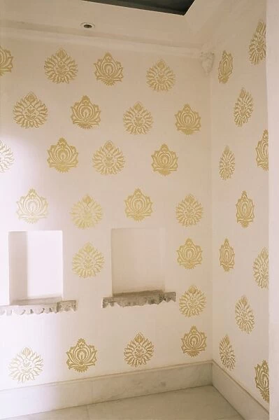 Contemporary gold leaf stencil work in anteroom to
