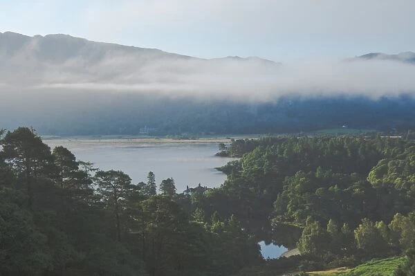 A corner of Derwentwater, morning mist, Lake District National Park, Cumbria, England, United Kingdom, Europe