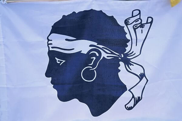 Detail of a Corsican flag, Ajaccio, island of Corsica, France, Europe